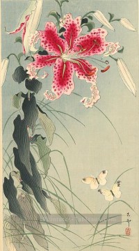  papillons - Lys et papillons Ohara KOSON Shin Hanga